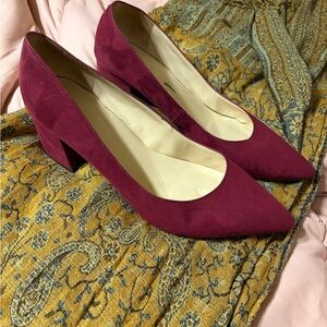 Nine West Suede Pointed Block Heels in Berry